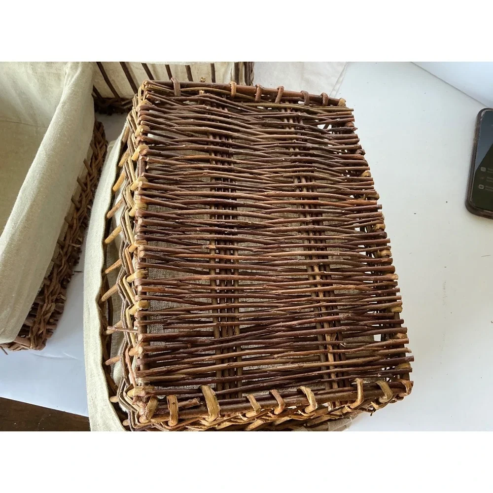 Rustic Twig Nesting Baskets Set of 3 Fabric Lined Brown Farmhouse Home‎
